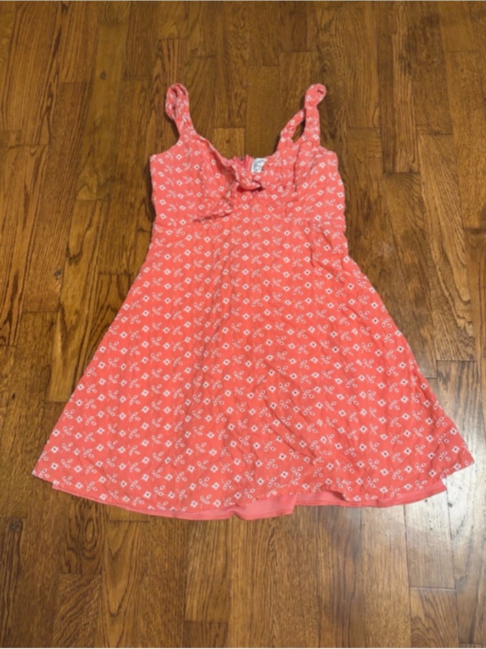 Blue Rain Coral Pink Floral Sundress with Front Bow
